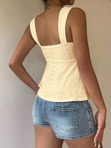 SHEIN EZwear Mustard Yellow Knit Casual Sleeveless Top For Women, Versatile For Summer Babydoll Tops Cream Top Ruched Top Bow Top Women