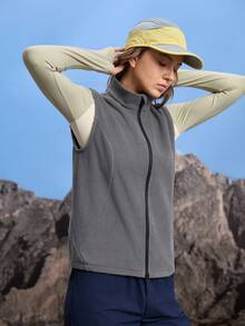 In My Nature Veste sans manches décontractée à col montant avec fermeture éclair pour femmes, automne