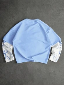 PAVTROS 男士街头风流行INS同款天使丘比特印花刺绣爱心图案T恤，户外音乐节，夜店酒吧，男友/老公礼物，周年纪念礼物 - 彩色 - 查看 3