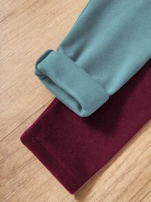 SHEIN Playful Pals 2 Sets Young Boy Burgundy & Light Blue Thermal Underwear Set, Long Pants & Long Sleeve Tops, Stretchy Knit Fabric, Machine Washable, Comfortable Fit, Family Matching Outfits (2 Sets Sold Separately) Fall Winter - Multicolor - View 6