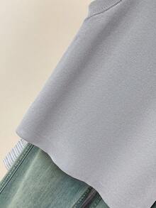 SHEIN Áo len cổ tròn không tay đơn sắc, thoải mái, đa năng dành cho nữ - Xám - Xem 8