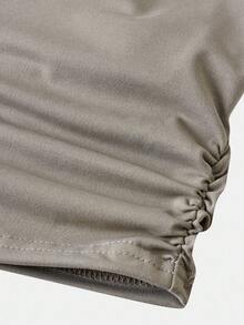 SHEIN Girlism Áo thun cổ vuông dài tay thoải mái, tối giản, ôm vừa vặn dành cho bé gái tuổi teen - Màu Khaki - Xem 4