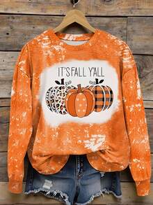 EMERY ROSE Women's Halloween Pumpkin Print Crew Neck Sweatshirt - Multicolor - View 3
