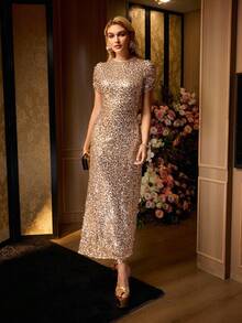 MOTF Soiréza CONTRAST SEQUIN ZIPPER STRUCTURED FORMAL DRESS - Champagne - View 1