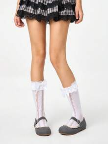 ROMWE Kawaii Giày lười nâu nữ, giày Mary Jane mũi kín, giày bệt Lolita ren nơ - Xám - Xem 2