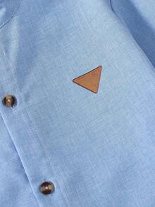 SHEIN Mirajuku 青少年男孩休闲日常通勤简约纯色立领单排扣衬衫，春秋季 - 藍色 - 查看 6