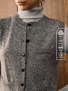 EMERY ROSE Women's Wool Fabric, Slim Fit, Front Button Pocket Design, Daily Commuting Sweater Vest Fall For Women Autumn Women's Winter Sweater Going Out - Brown - View 3