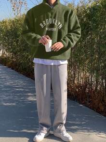 DAZY Men's Casual Letter Embroidery Pullover Sweatshirt, Autumn/Winter Quarter Zip Men