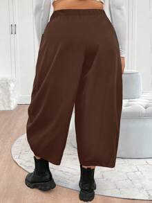 Elenzga Quần Harem dáng rộng cổ điển cỡ lớn dành cho nữ, quần cà rốt, quần ống loe, quần jeans ống đứng kiểu Pháp, quần ống loe ống chuối, quần dài màu đen - màu nâu - Xem 2