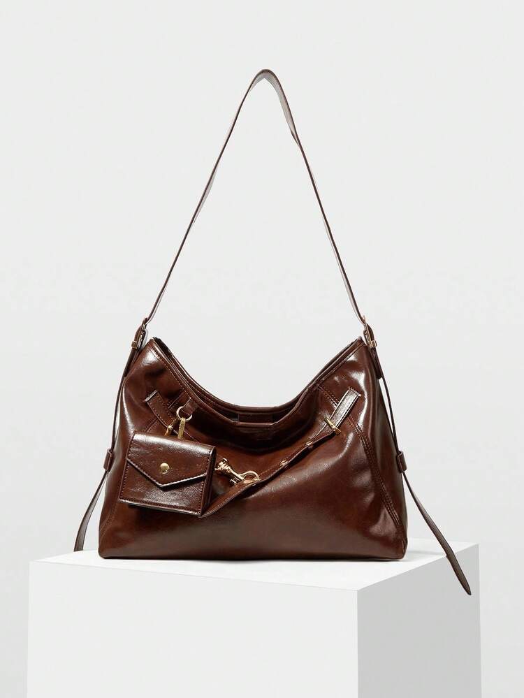 PU LEATHER IRONMONGERY SHOULDER BAG