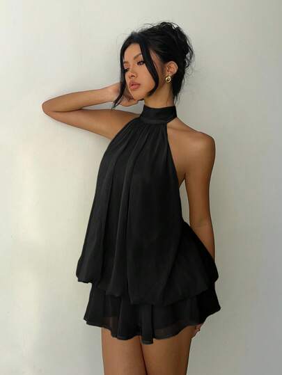 Aloruh Women's Elegant Brown Yellow Halter Tie Mini Dress,Dresses For Women Party,Women Dating Dress,Women Night Out Dress,Summer Dresses For Women, Honeymoon Outfits Woman .Women Wedding Guest Dress. Island Vacation Outfits,Wedding Guest Dress Women ,Sun Dresses For Women ,Elegant Dresses For Party, Birthday Dresses For Women