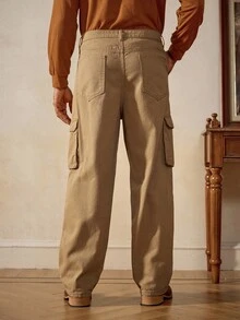 RivetRise 男士卡其色休闲宽松阔腿工装牛仔裤 - 卡其色 - 查看 2