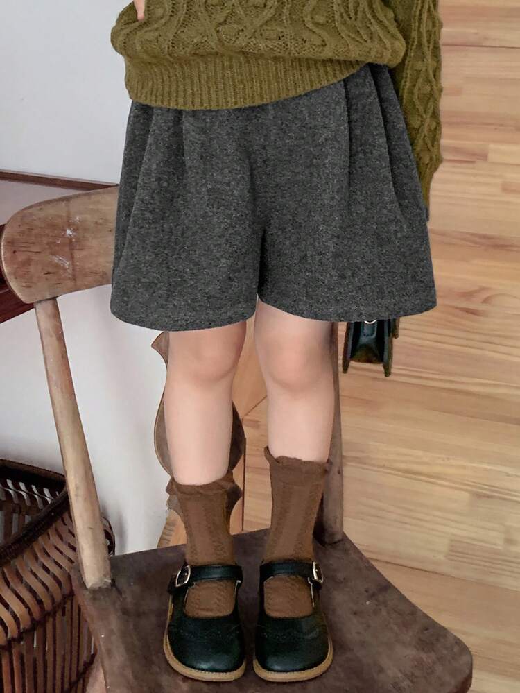 Young Girls Solid Color Casual Shorts, Autumn/Winter