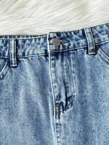 Comfortcana Women's Blue Denim Skirt Low Waist Mini Skirt, Exquisite Bow Embroidery Summer Denim Skirt College Style, Going Out - Light Wash - View 5