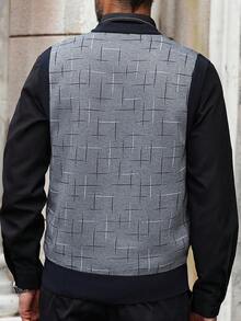 Manfinity Homme Men's Contrast Color V-Neck Casual Knit Sweater Vest, Autumn/Winter, Old Money - Grey - View 2