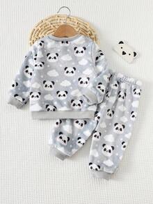 Cozy Pixies 2 pezzi Set di abbigliamento casual da casa per bambino maschio, con maglioncino girocollo a maniche lunghe con stampa di animali cartoni animati e pantaloni jogger in vita elastica