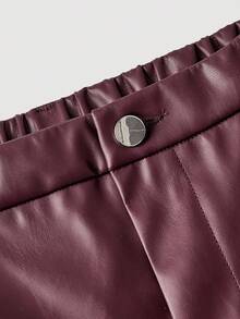 SHEIN MOD Wine Red Solid Color Design Patchwork Side Pocket Plus Size Straight Leg Pants/Winter - Burgundy - View 3