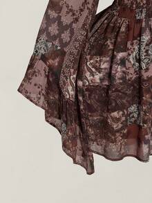 SHEIN ICON 加大码 V 领佩斯利印花褶饰 A 字形连衣裙，波西米亚风、嬉皮风、Y2K 风格，适合秋季、波西米亚风、暑假、音乐节、返校服装、夏装 - 彩色 - 查看 8