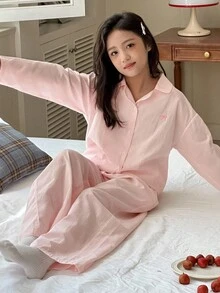 DAZY 2 件套青少年女孩休闲长袖上衣和裤子家居服套装，秋季 - 粉色 - 查看 6