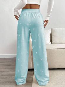 SHEIN LUNE Casual Loose Butterfly Graphic Print Elastic Waist Women Sweatpants - Blue - View 2