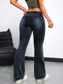 SHEIN EZwear 女士纯色简约日常牛仔裤 - 霧霾藍 - 查看 2