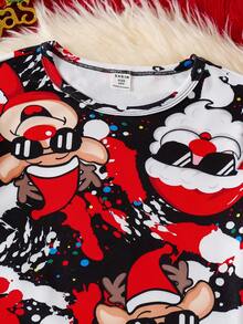 2pcs Kids Christmas Graffiti Print Long Sleeve Pajama Set, Snug Fit Sleepwear For Parties, Holidays, Home Wear Fall Winter - Multicolor - View 3
