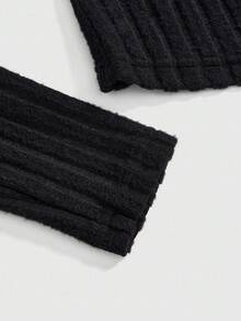 ROMWE J-Fashion Suéter cruzado de punto acanalado con cuello de piel sintética al hombro, estilo Y2K para mujer - Negro - Ver 4