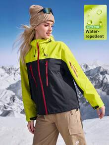In My Nature Women's Lime Green Color Block Rain Jacket,Athletic Outdoor Windbreaker,Autumn Winter Warm Coats - Yellow - View 3
