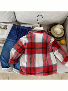 SHEIN 3pcs Young Girl Woven Plaid Casual Shirt, T-Shirt And Pants Set Fall Winter - Multicolor - View 6