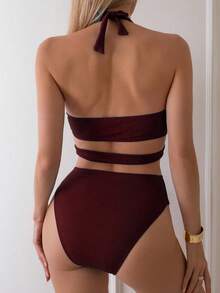 Swim Basics Traje de baño de una pieza para mujer con escote en V profundo, recorte sexy y espalda descubierta, para usar en la playa y de vacaciones de verano