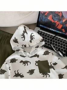 2pcs Baby Boy Knitted Dinosaur Pattern Hooded Sweatshirt And Pants Set - Multicolor - View 4