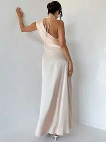 Firerie Women's Casual Elegant Backless Pearl Chain Dress / Imitation Silk Material Satin Texture / Carnival Party Season / Party Outfit / Wedding Guest Dress / Prom Dress / Party, Date, Coming Of Age Ceremony / New Year Dress / Shiny Dress / Champagne Dress / Luxury Evening Dresses For Women