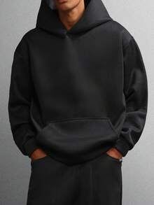 SUMWON 休闲宽松连帽套头衫运动服冬季家居服搭配两件套抽绳舒适街头装舒适连帽衫慢跑裤运动服 - 黑色 - 查看 4