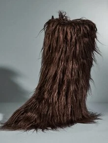 SHUZIA 女士精美绒毛人造毛皮保暖及膝冬季靴 - 巧克力棕 - 查看 5