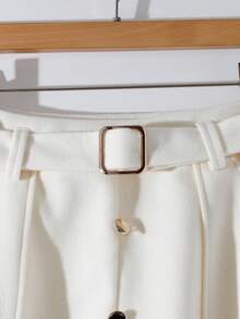 Franclia 女士时尚百搭单排扣优雅A字裙 - 杏色 - 查看 5