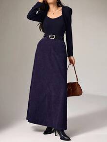 Heiryn Rok Kasual Minimalis Warna Polos untuk Wanita - Purple - View 3
