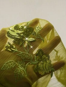 SHEIN ICON 女士花卉亮片性感深V领吊带背心 - 綠色 - 查看 7