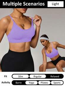 SHEIN Sports 女士无缝黑色运动文胸 - 紫色 - 查看 3