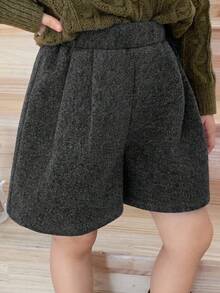 DAZY Girls (Small) Solid Color Wool Blend Casual Shorts, Autumn/Winter - Grey - View 5