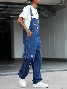 Manfinity EMRG 男式休闲做旧多口袋胸带牛仔背带工装裤