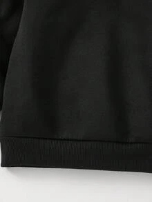 年轻女孩休闲百搭舒适彼得潘领圆领套头衫长袖纯色针织运动衫 - 黑色 - 查看 5