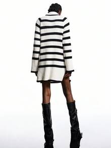 LYSMO 2025 Women Fashion Black And White Striped Turtleneck Loose Sweater,Autumn Casual Everyday Minimalism Versatile Gothic Streetwear Stockholm Style - Multicolor - View 2