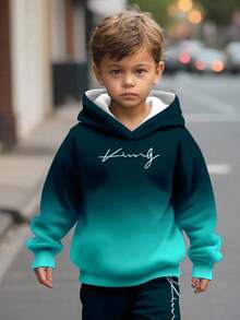 SHEIN 2 sztuki/zestaw chłopięcych bluz z kapturem, swobodny, z nadrukiem, z nadrukiem, luźny krój, wygodny, odpowiedni na jesień/zimę