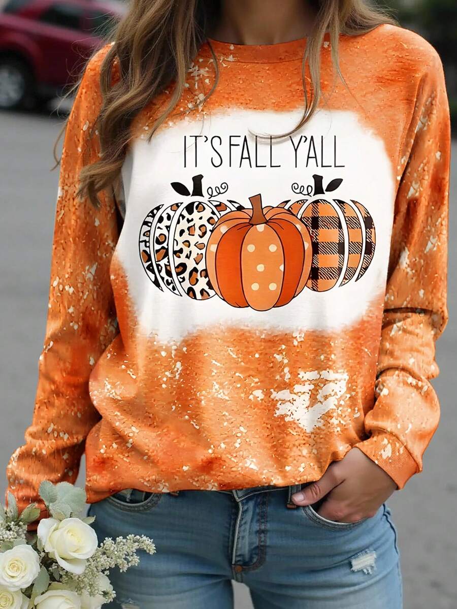 EMERY ROSE Women's Halloween Pumpkin Print Crew Neck Sweatshirt - Multicolor - View 1