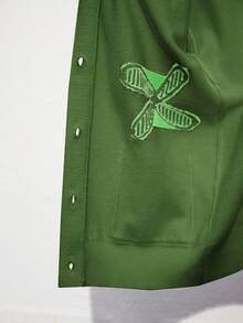 Maija Beżowy damski swobodny, kolorowy, z nadrukiem graffiti, dzianinowy wzór, uniwersalny, dekolt w serek, opadające ramiona, długi rękaw, otwarty przód, wygodny luźny krój, podstawowy styl uliczny, swobodny styl, jesienno-zimowy, ubrania dla kobiet