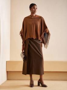 Zivah Women's Autumn Elegent Shades Of Brown Knit Sweater Scarf Shawl,Asymmetric Design,Western Boho Style For Picnic,Party,Holiday,Commute & Casual Wear - Brown - View 6