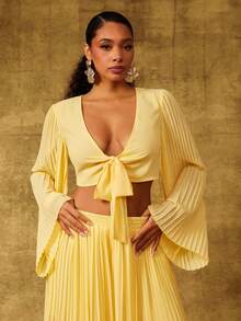 Vixey CHELSEA CHIFFON TIE FRONT LONG SLEEVE - Yellow - View 3