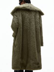 Aveloria GENKIRA Abrigo largo de mujer de piel sintética verde oliva, elegante y versátil de estilo casual y sobredimensionado - Marrón - Ver 2