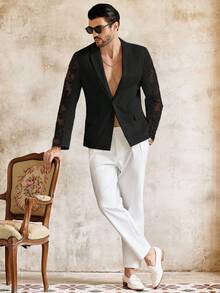 HIMLAND Áo khoác blazer nam phối ren, kiểu dáng thường ngày, đa năng, thích hợp đi làm, đi nghỉ mát, đi biển, làm quà tặng cho chồng/bạn trai, phong cách đơn giản, thời trang. - màu đen - Xem 4