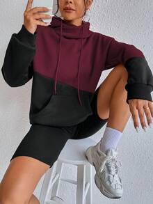 SHEIN Unity Women's Casual Contrast Color Drop Shoulder Long Sleeve Drawstring Sweatshirt, Autumn/Winter - Multicolor - View 4